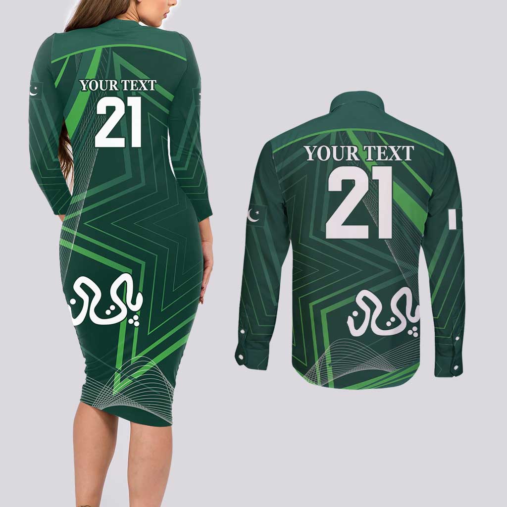 Custom Pakistan Cricket Couples Matching Long Sleeve Bodycon Dress and Long Sleeve Button Shirt Go Shaheens Sporty Version