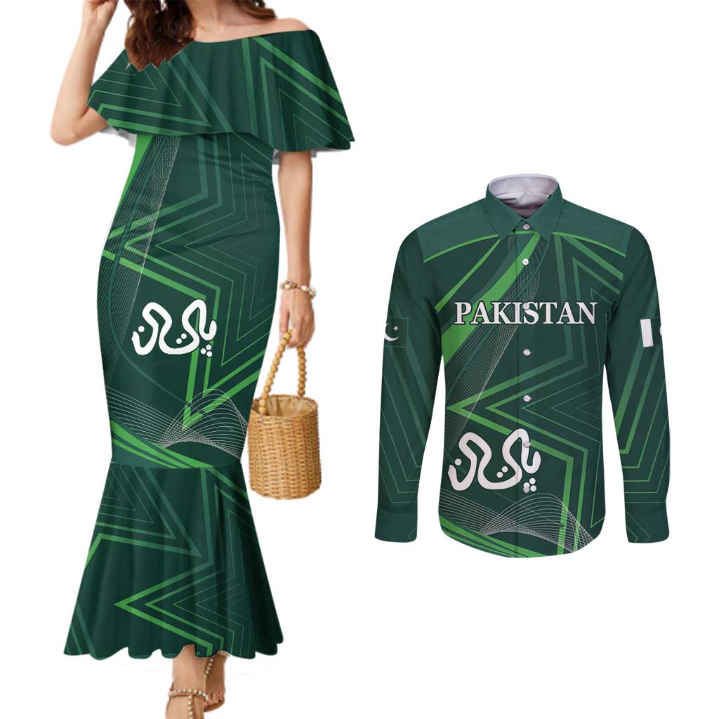 Custom Pakistan Cricket Couples Matching Mermaid Dress and Long Sleeve Button Shirt Go Shaheens Sporty Version