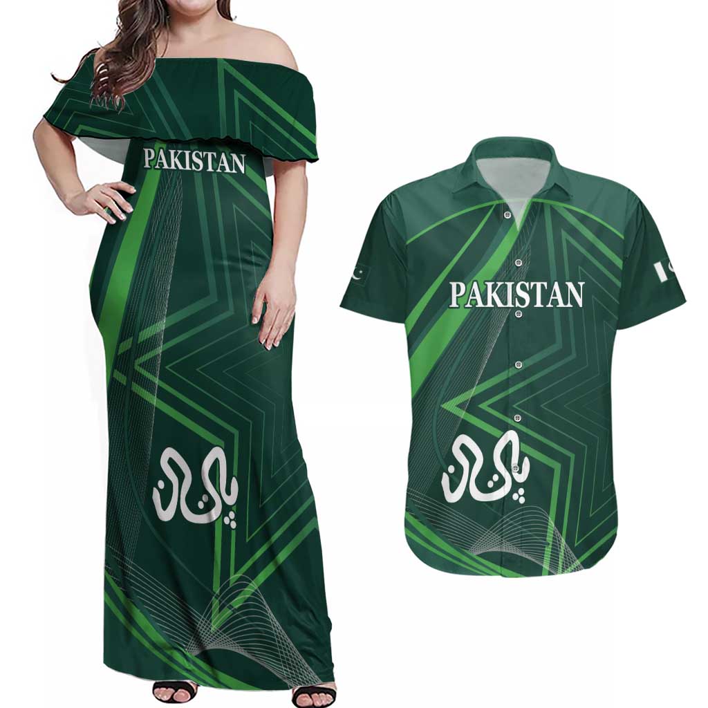Custom Pakistan Cricket Couples Matching Off Shoulder Maxi Dress and Hawaiian Shirt Go Shaheens Sporty Version