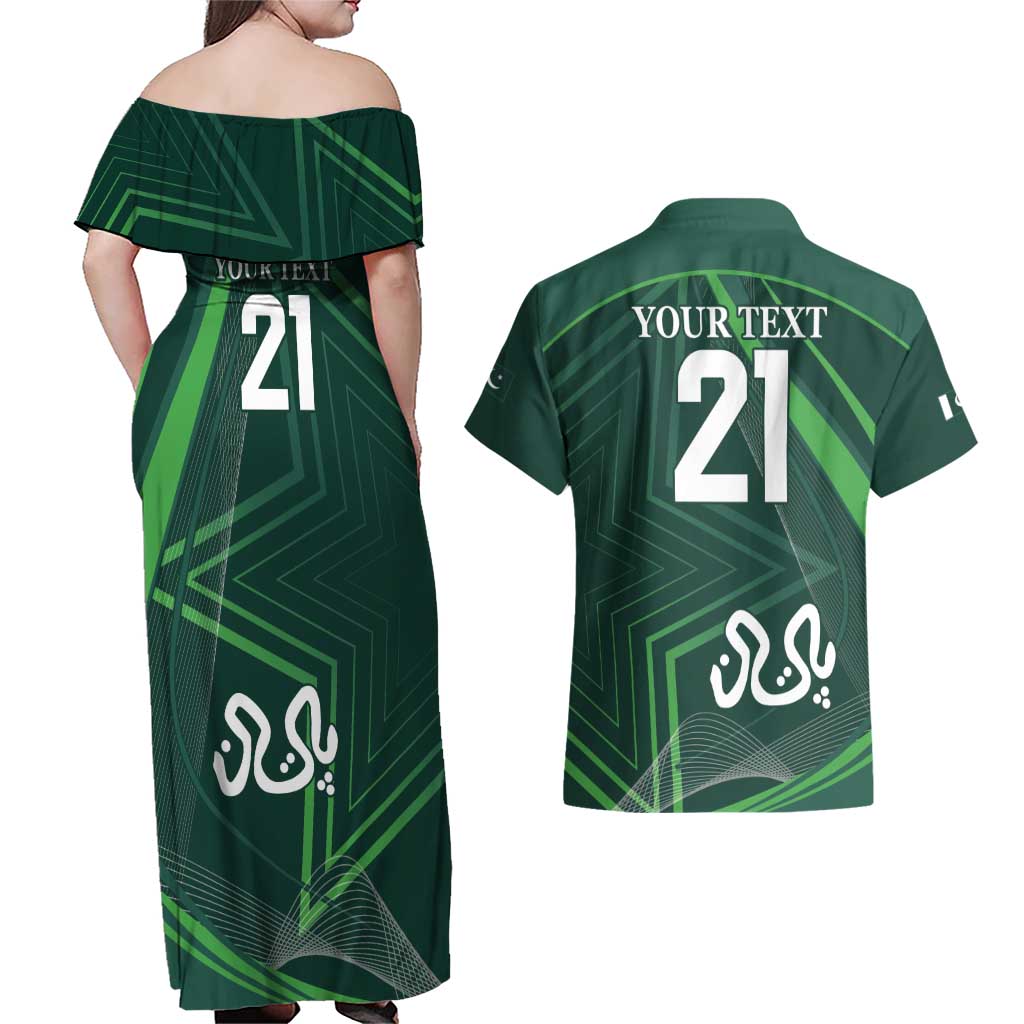 Custom Pakistan Cricket Couples Matching Off Shoulder Maxi Dress and Hawaiian Shirt Go Shaheens Sporty Version