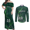 Custom Pakistan Cricket Couples Matching Off Shoulder Maxi Dress and Long Sleeve Button Shirt Go Shaheens Sporty Version