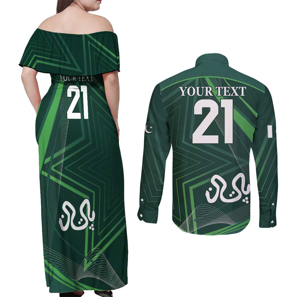 Custom Pakistan Cricket Couples Matching Off Shoulder Maxi Dress and Long Sleeve Button Shirt Go Shaheens Sporty Version