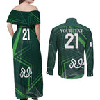 Custom Pakistan Cricket Couples Matching Off Shoulder Maxi Dress and Long Sleeve Button Shirt Go Shaheens Sporty Version