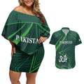 Custom Pakistan Cricket Couples Matching Off Shoulder Short Dress and Hawaiian Shirt Go Shaheens Sporty Version