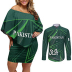 Custom Pakistan Cricket Couples Matching Off Shoulder Short Dress and Long Sleeve Button Shirt Go Shaheens Sporty Version