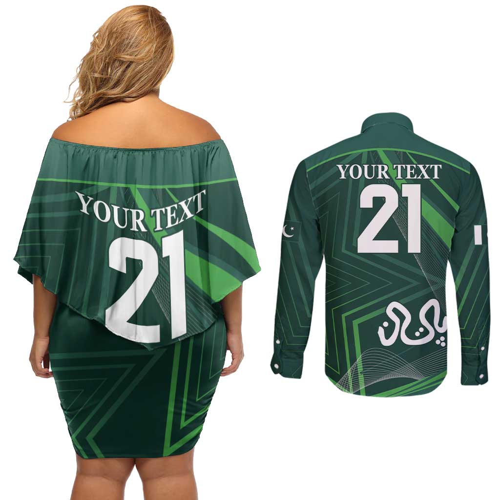 Custom Pakistan Cricket Couples Matching Off Shoulder Short Dress and Long Sleeve Button Shirt Go Shaheens Sporty Version