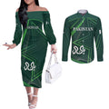 Custom Pakistan Cricket Couples Matching Off The Shoulder Long Sleeve Dress and Long Sleeve Button Shirt Go Shaheens Sporty Version