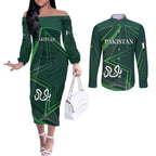 Custom Pakistan Cricket Couples Matching Off The Shoulder Long Sleeve Dress and Long Sleeve Button Shirt Go Shaheens Sporty Version