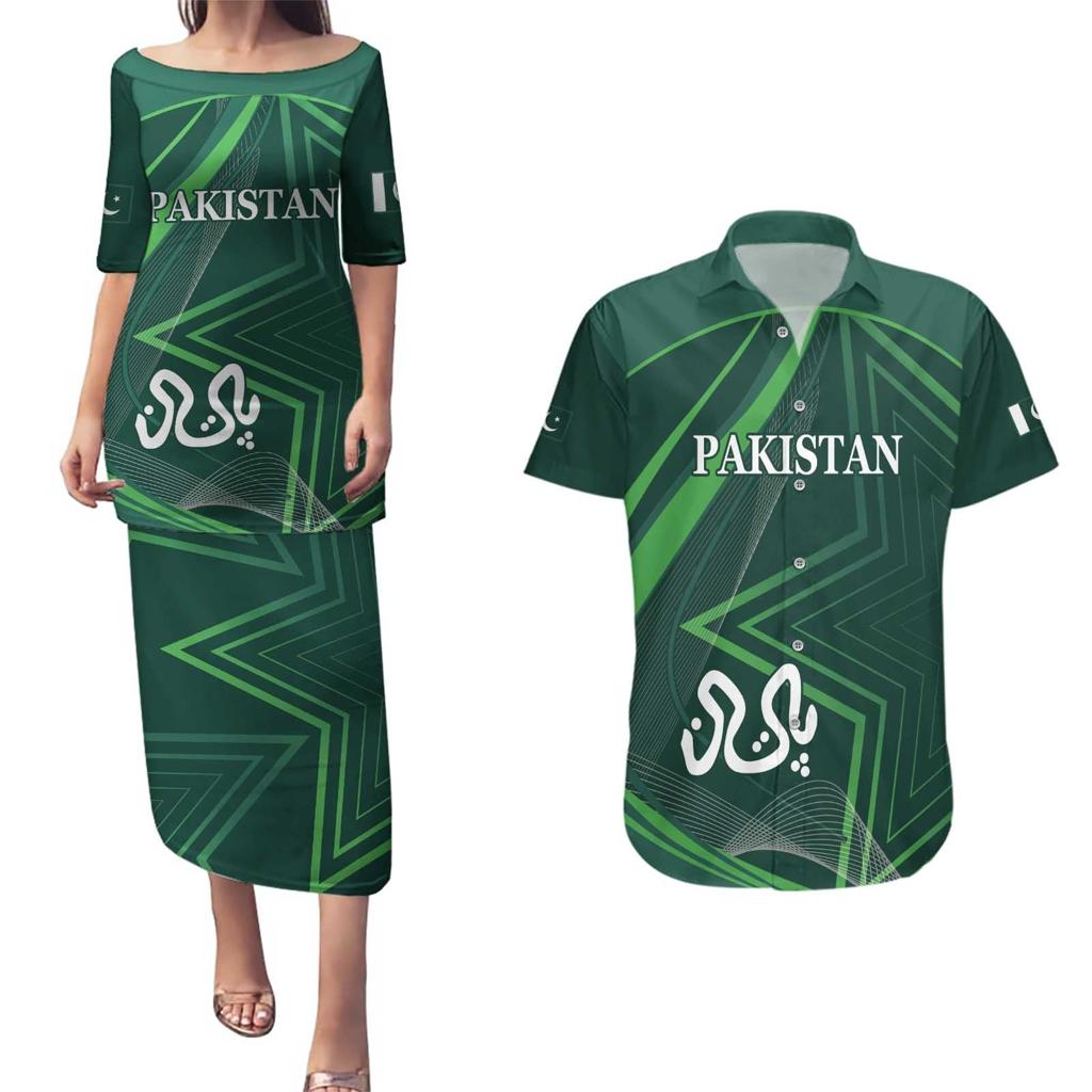 Custom Pakistan Cricket Couples Matching Puletasi and Hawaiian Shirt Go Shaheens Sporty Version