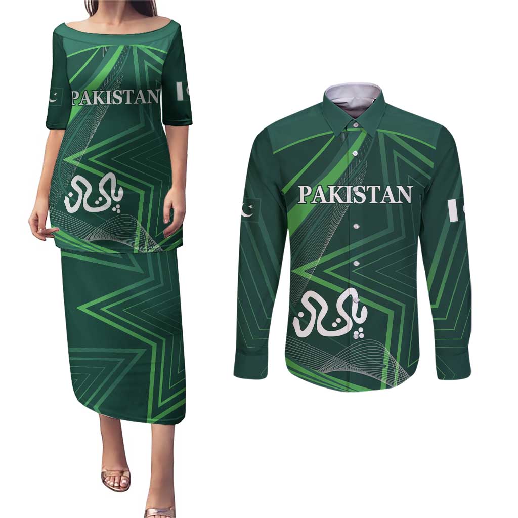 Custom Pakistan Cricket Couples Matching Puletasi and Long Sleeve Button Shirt Go Shaheens Sporty Version
