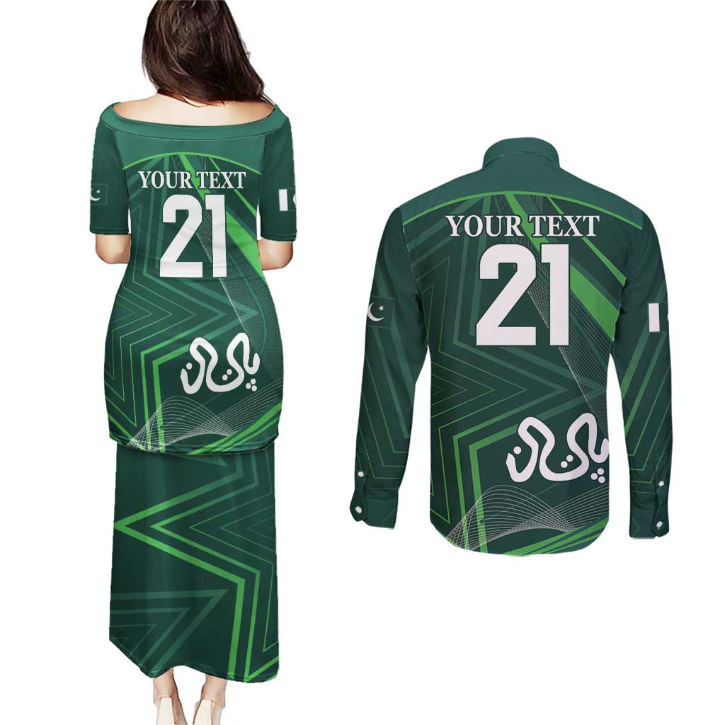 Custom Pakistan Cricket Couples Matching Puletasi and Long Sleeve Button Shirt Go Shaheens Sporty Version