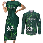 Custom Pakistan Cricket Couples Matching Short Sleeve Bodycon Dress and Long Sleeve Button Shirt Go Shaheens Sporty Version