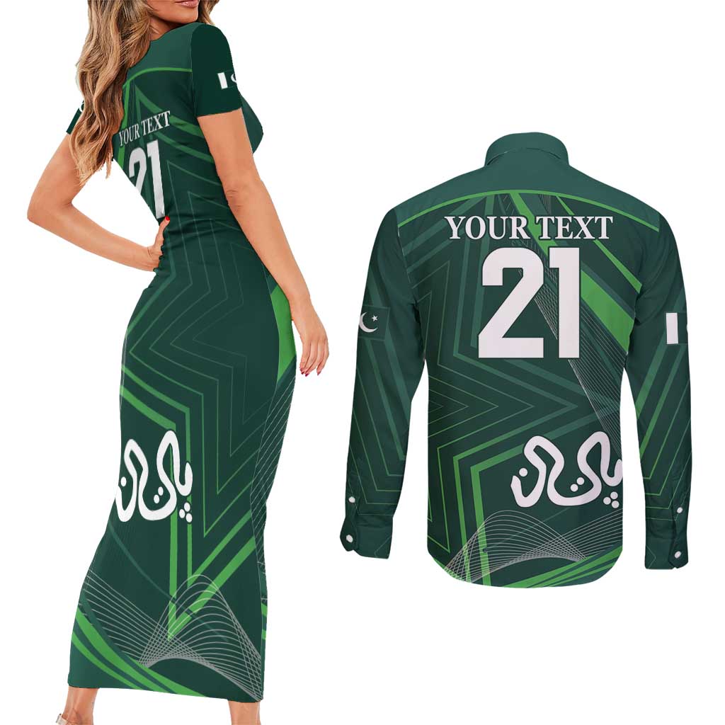 Custom Pakistan Cricket Couples Matching Short Sleeve Bodycon Dress and Long Sleeve Button Shirt Go Shaheens Sporty Version