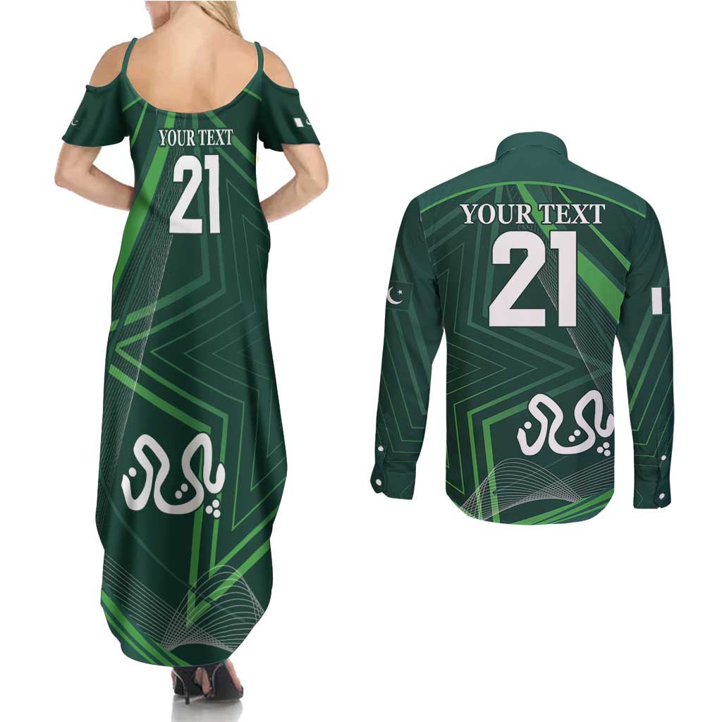 Custom Pakistan Cricket Couples Matching Summer Maxi Dress and Long Sleeve Button Shirt Go Shaheens Sporty Version