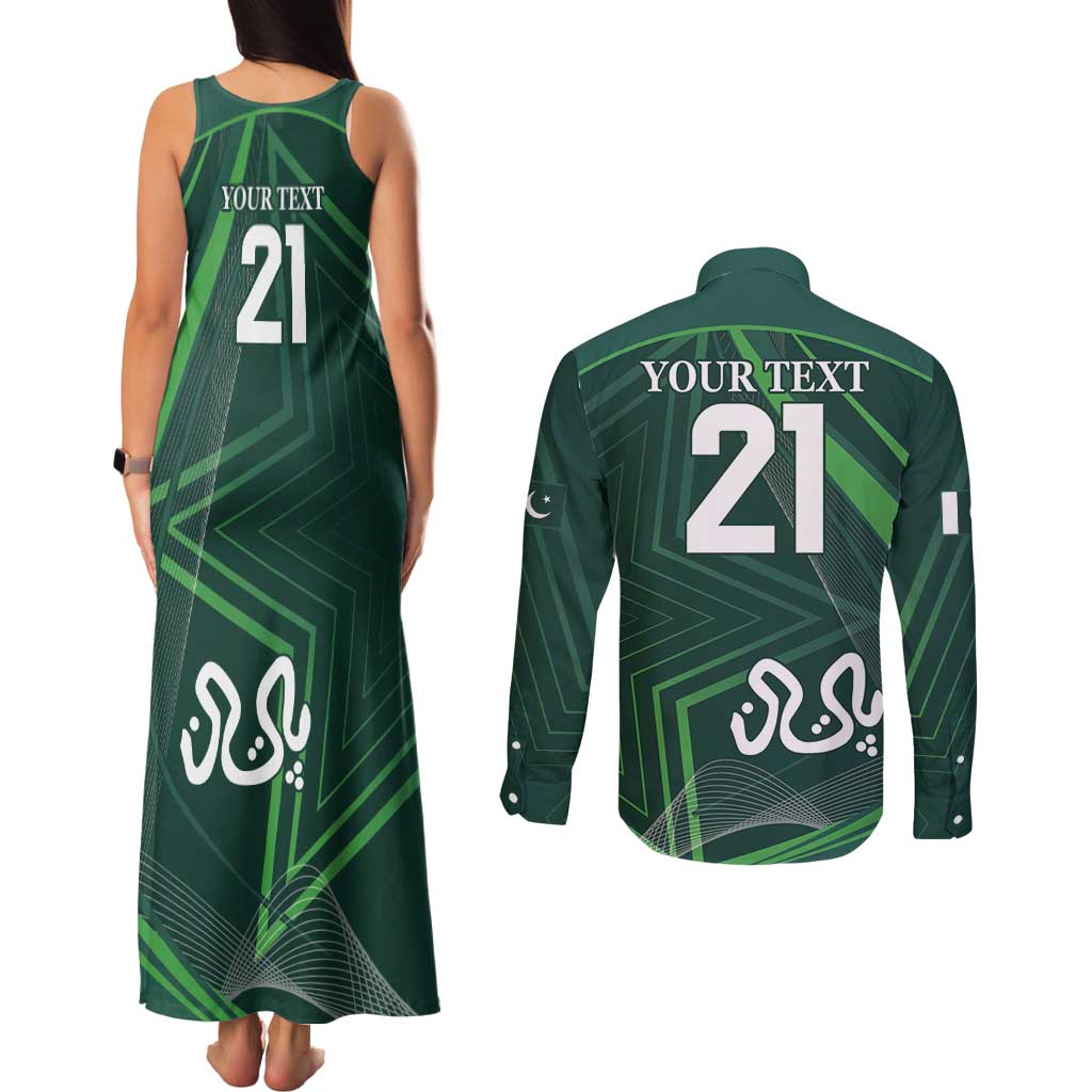 Custom Pakistan Cricket Couples Matching Tank Maxi Dress and Long Sleeve Button Shirt Go Shaheens Sporty Version