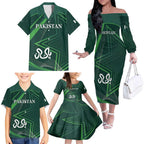 Custom Pakistan Cricket Family Matching Off The Shoulder Long Sleeve Dress and Hawaiian Shirt Go Shaheens Sporty Version