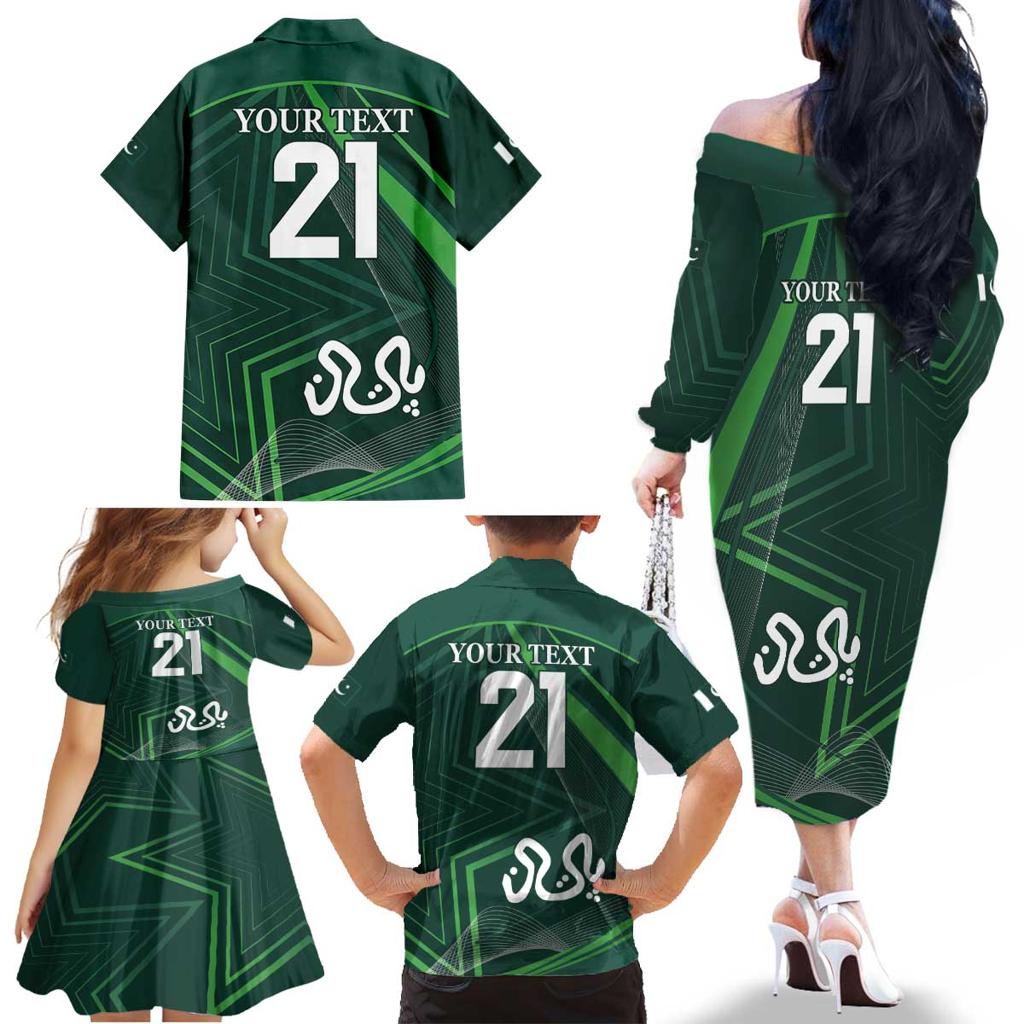 Custom Pakistan Cricket Family Matching Off The Shoulder Long Sleeve Dress and Hawaiian Shirt Go Shaheens Sporty Version