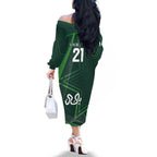 Custom Pakistan Cricket Family Matching Off The Shoulder Long Sleeve Dress and Hawaiian Shirt Go Shaheens Sporty Version