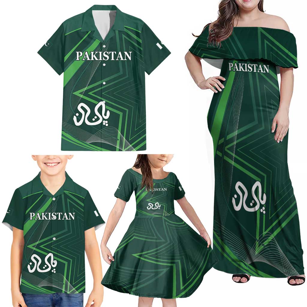 Custom Pakistan Cricket Family Matching Off Shoulder Maxi Dress and Hawaiian Shirt Go Shaheens Sporty Version