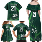 Custom Pakistan Cricket Family Matching Off Shoulder Maxi Dress and Hawaiian Shirt Go Shaheens Sporty Version