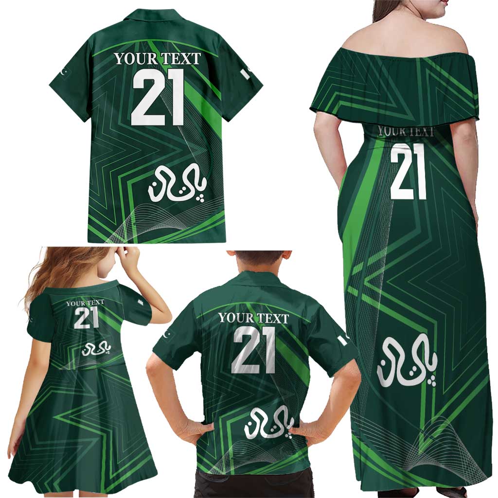 Custom Pakistan Cricket Family Matching Off Shoulder Maxi Dress and Hawaiian Shirt Go Shaheens Sporty Version