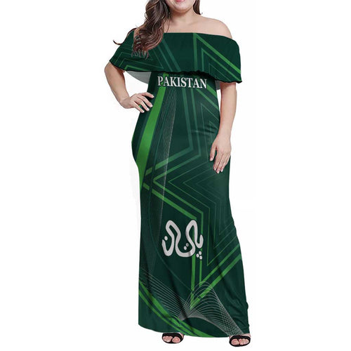 Custom Pakistan Cricket Family Matching Off Shoulder Maxi Dress and Hawaiian Shirt Go Shaheens Sporty Version