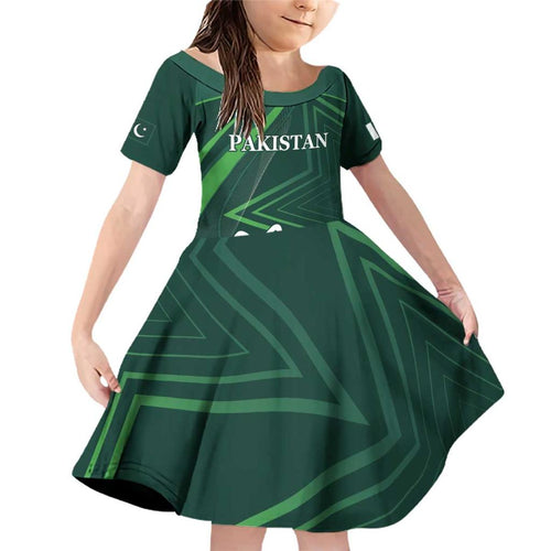 Custom Pakistan Cricket Family Matching Off Shoulder Short Dress and Hawaiian Shirt Go Shaheens Sporty Version