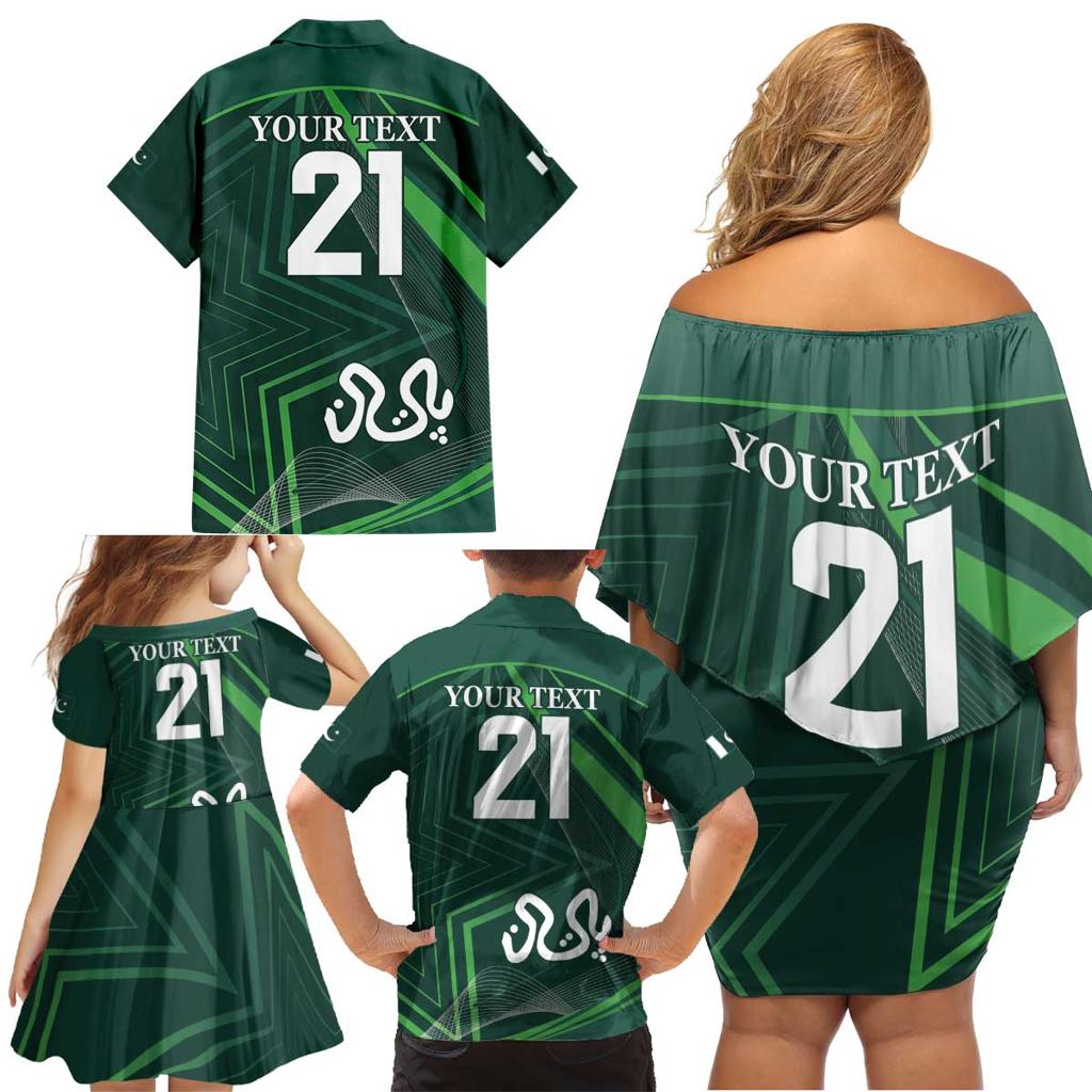 Custom Pakistan Cricket Family Matching Off Shoulder Short Dress and Hawaiian Shirt Go Shaheens Sporty Version