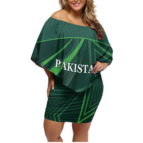 Custom Pakistan Cricket Family Matching Off Shoulder Short Dress and Hawaiian Shirt Go Shaheens Sporty Version