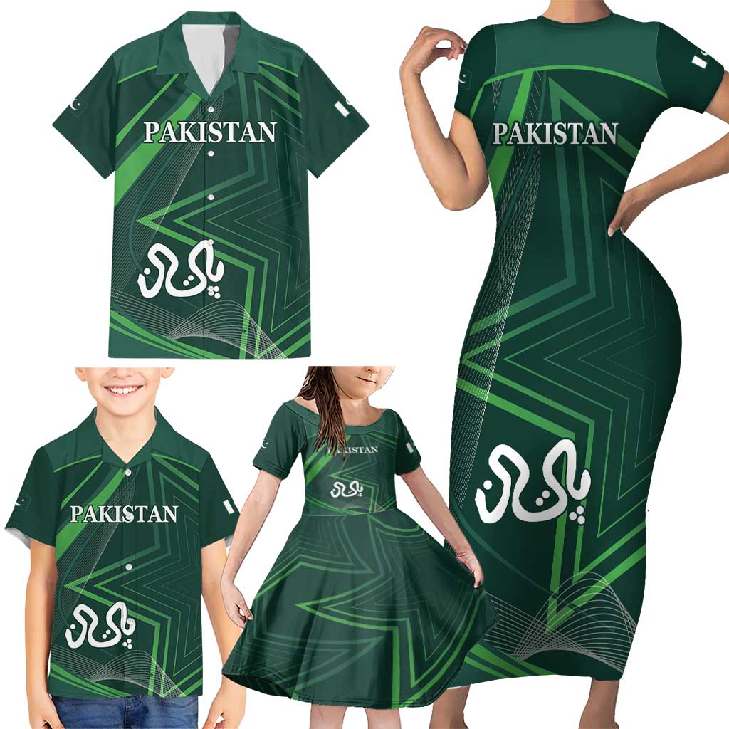 Custom Pakistan Cricket Family Matching Short Sleeve Bodycon Dress and Hawaiian Shirt Go Shaheens Sporty Version