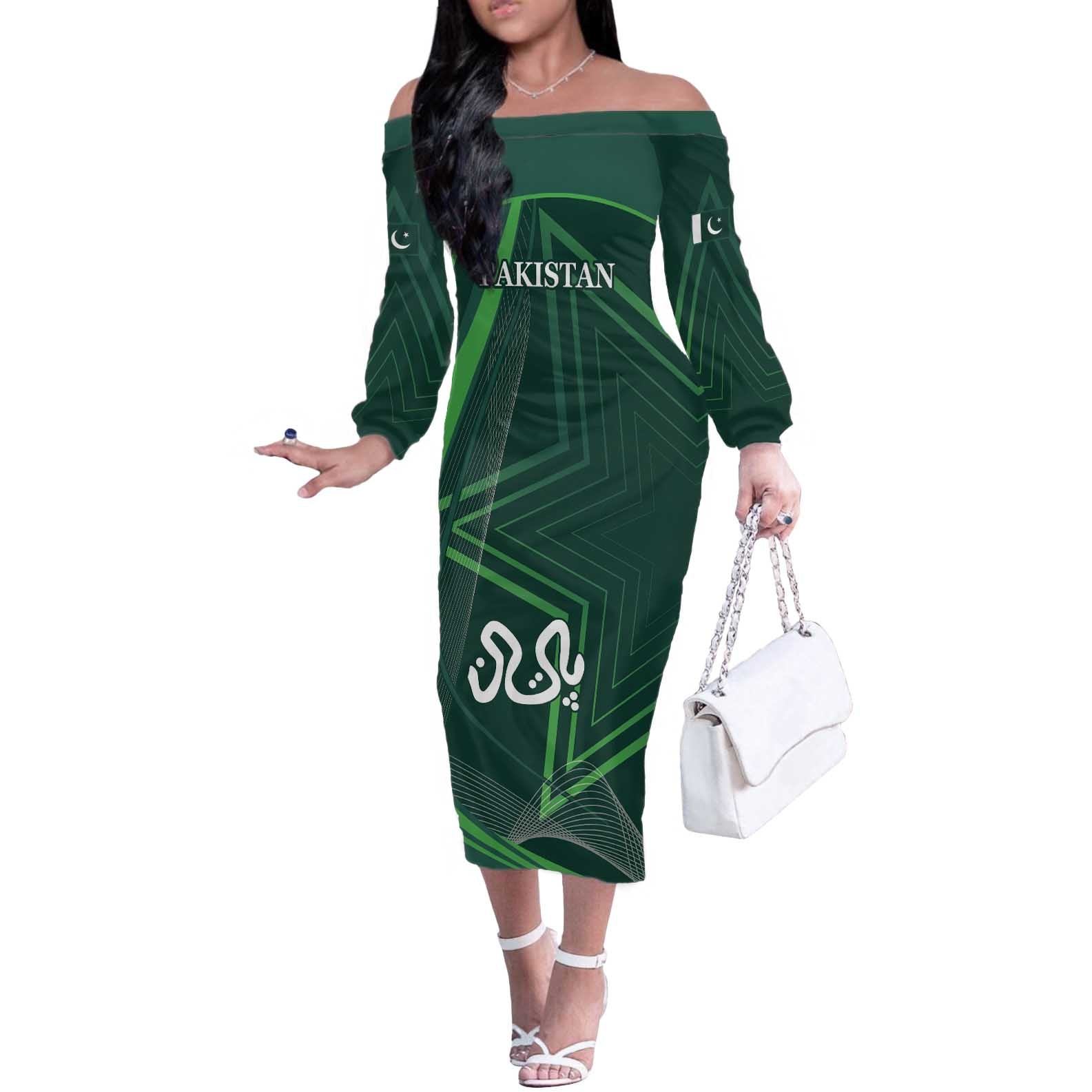 Custom Pakistan Cricket Off The Shoulder Long Sleeve Dress Go Shaheens Sporty Version