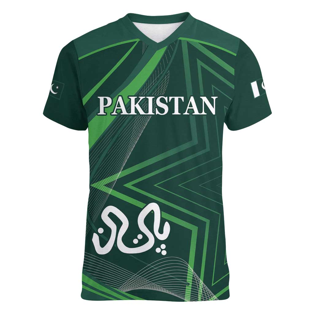 Custom Pakistan Cricket Women V-Neck T-Shirt Go Shaheens Sporty Version