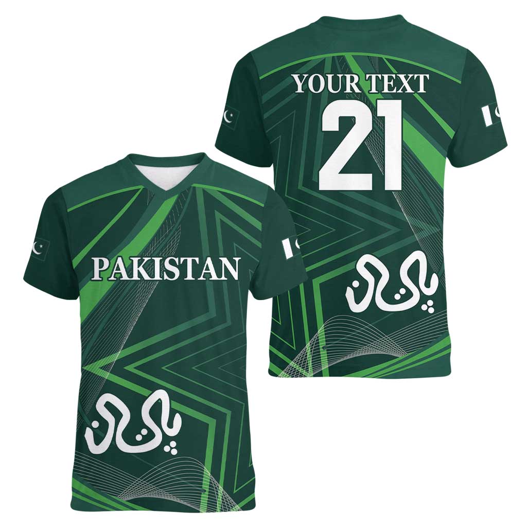 Custom Pakistan Cricket Women V-Neck T-Shirt Go Shaheens Sporty Version
