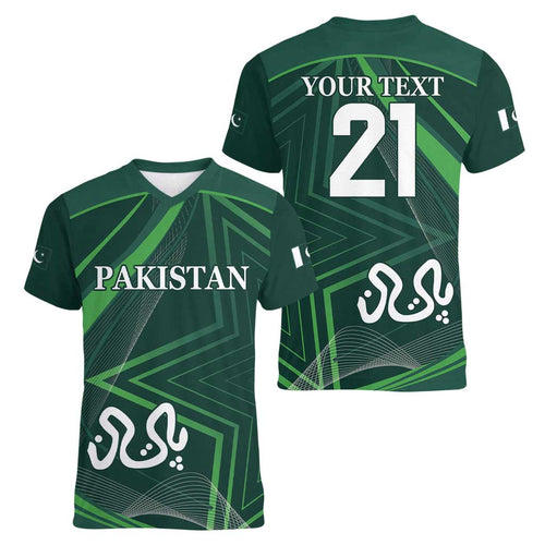 Custom Pakistan Cricket Women V-Neck T-Shirt Go Shaheens Sporty Version