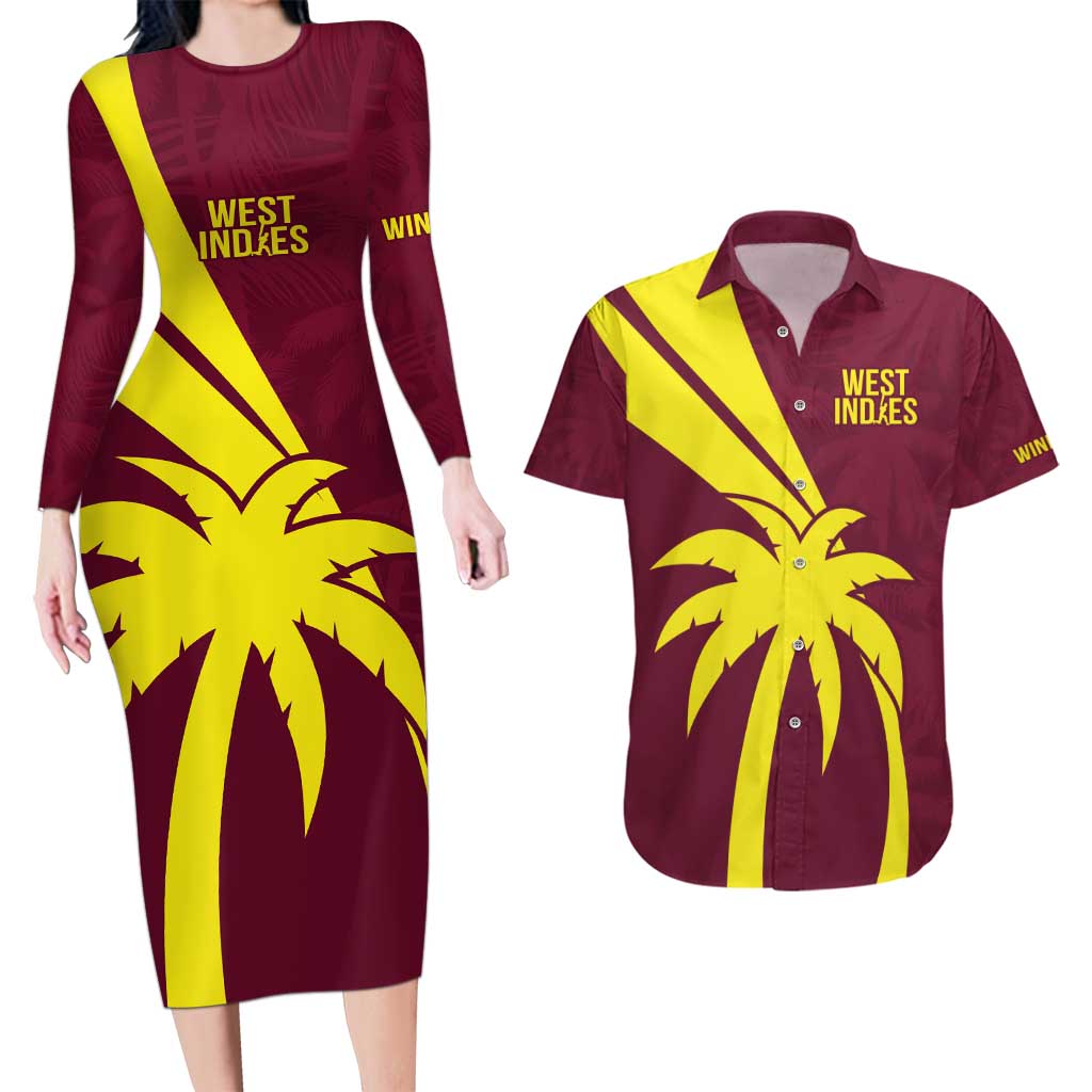Custom West Indies Cricket Couples Matching Long Sleeve Bodycon Dress and Hawaiian Shirt Go Windies Sporty Version