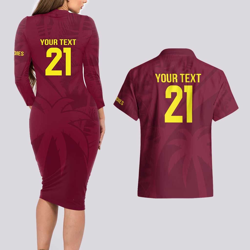 Custom West Indies Cricket Couples Matching Long Sleeve Bodycon Dress and Hawaiian Shirt Go Windies Sporty Version