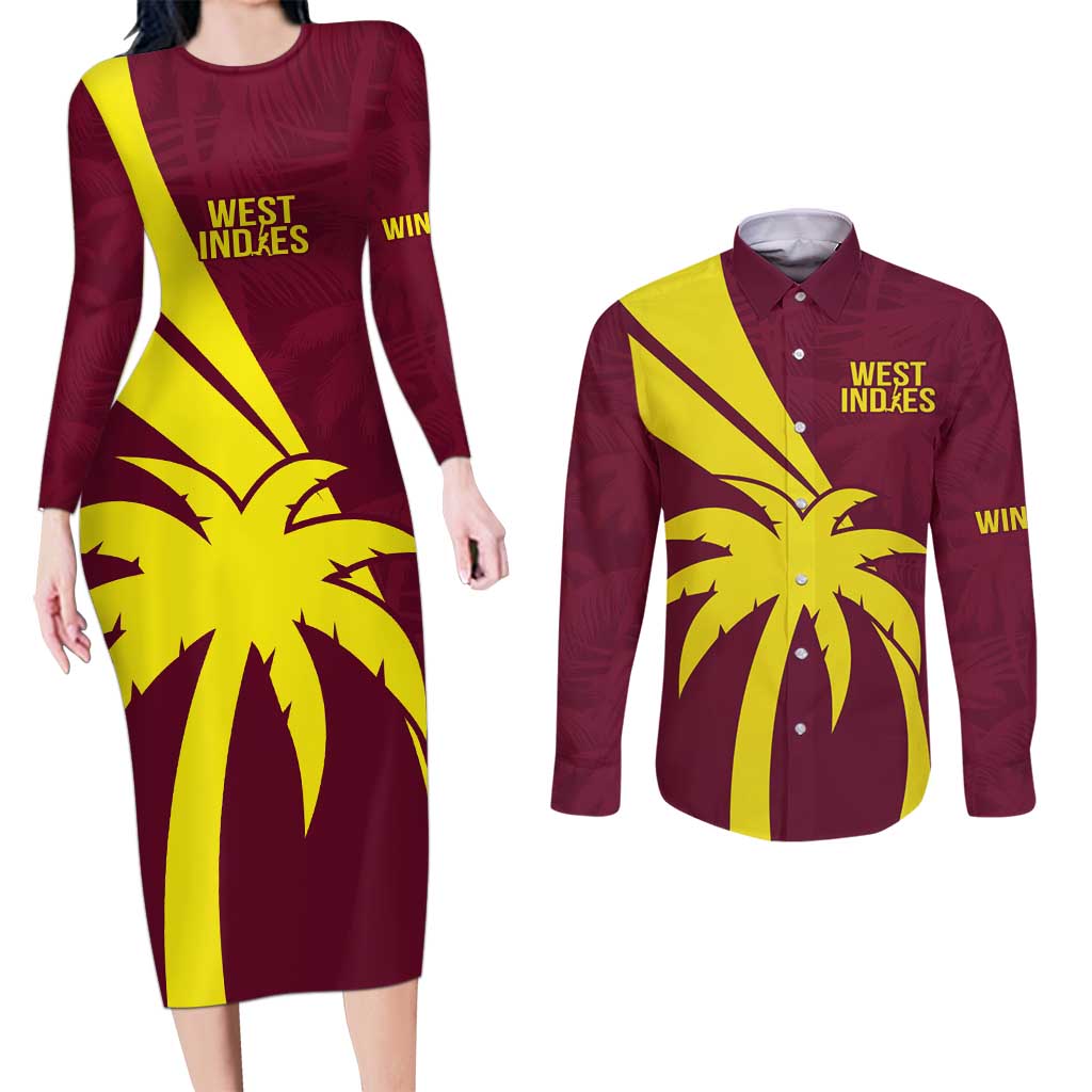 Custom West Indies Cricket Couples Matching Long Sleeve Bodycon Dress and Long Sleeve Button Shirt Go Windies Sporty Version