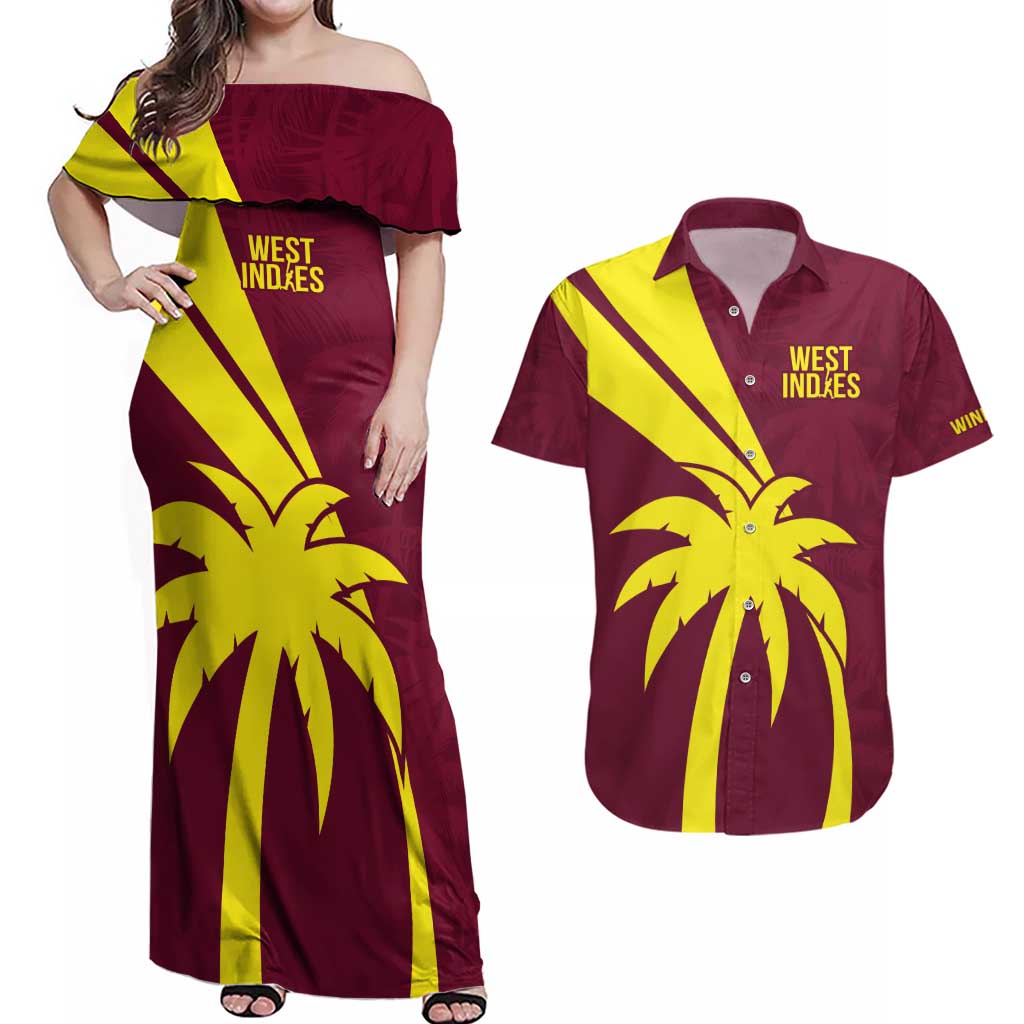 Custom West Indies Cricket Couples Matching Off Shoulder Maxi Dress and Hawaiian Shirt Go Windies Sporty Version