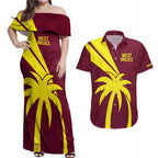 Custom West Indies Cricket Couples Matching Off Shoulder Maxi Dress and Hawaiian Shirt Go Windies Sporty Version