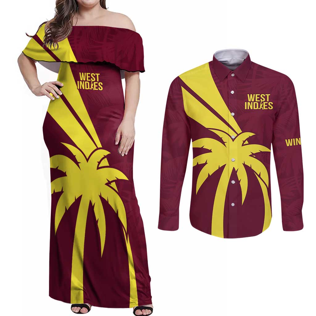 Custom West Indies Cricket Couples Matching Off Shoulder Maxi Dress and Long Sleeve Button Shirt Go Windies Sporty Version