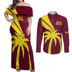 Custom West Indies Cricket Couples Matching Off Shoulder Maxi Dress and Long Sleeve Button Shirt Go Windies Sporty Version