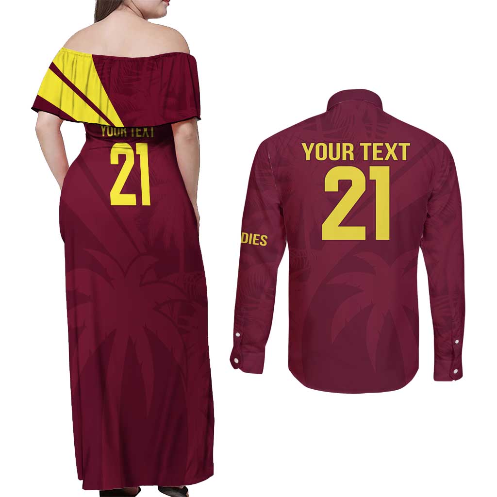 Custom West Indies Cricket Couples Matching Off Shoulder Maxi Dress and Long Sleeve Button Shirt Go Windies Sporty Version