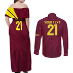 Custom West Indies Cricket Couples Matching Off Shoulder Maxi Dress and Long Sleeve Button Shirt Go Windies Sporty Version