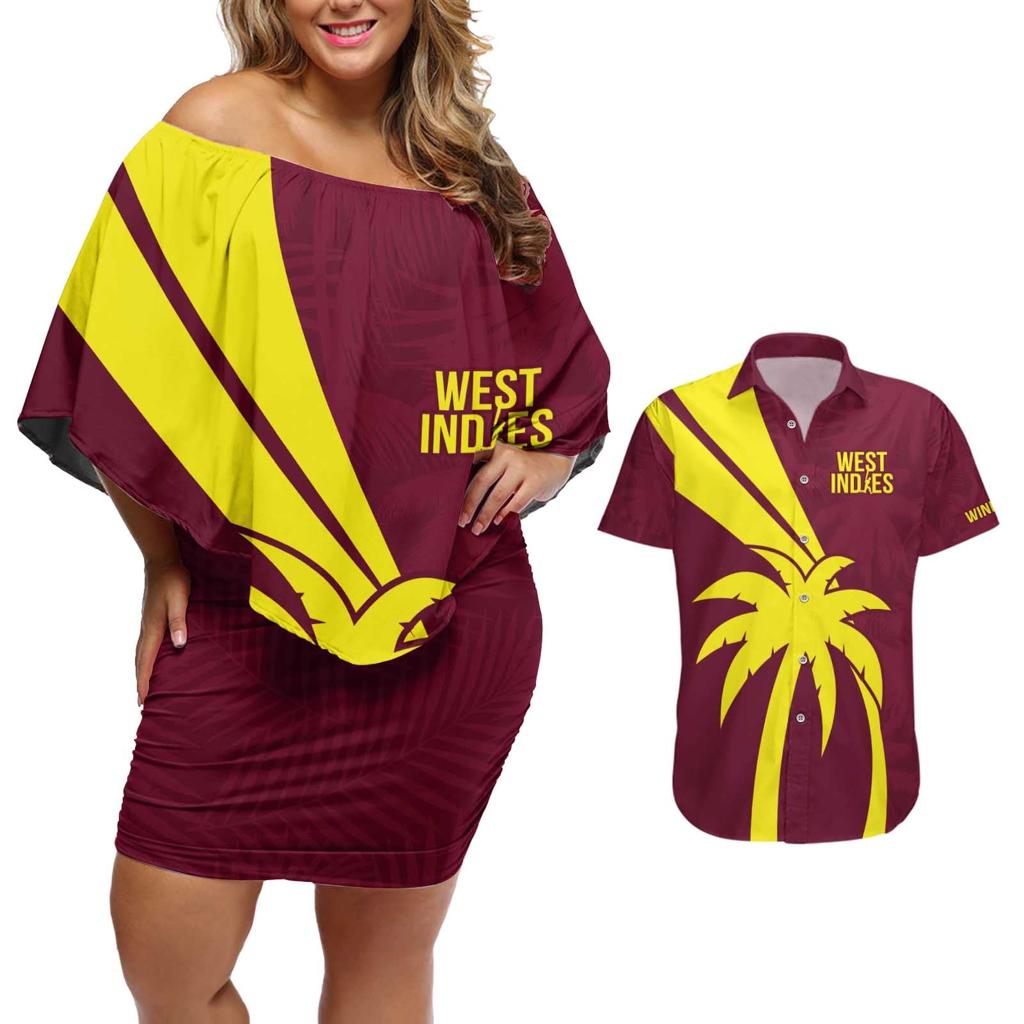 Custom West Indies Cricket Couples Matching Off Shoulder Short Dress and Hawaiian Shirt Go Windies Sporty Version