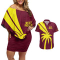 Custom West Indies Cricket Couples Matching Off Shoulder Short Dress and Hawaiian Shirt Go Windies Sporty Version