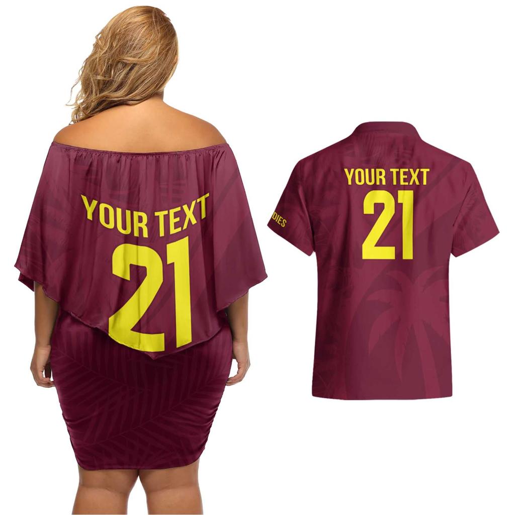 Custom West Indies Cricket Couples Matching Off Shoulder Short Dress and Hawaiian Shirt Go Windies Sporty Version