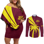 Custom West Indies Cricket Couples Matching Off Shoulder Short Dress and Long Sleeve Button Shirt Go Windies Sporty Version
