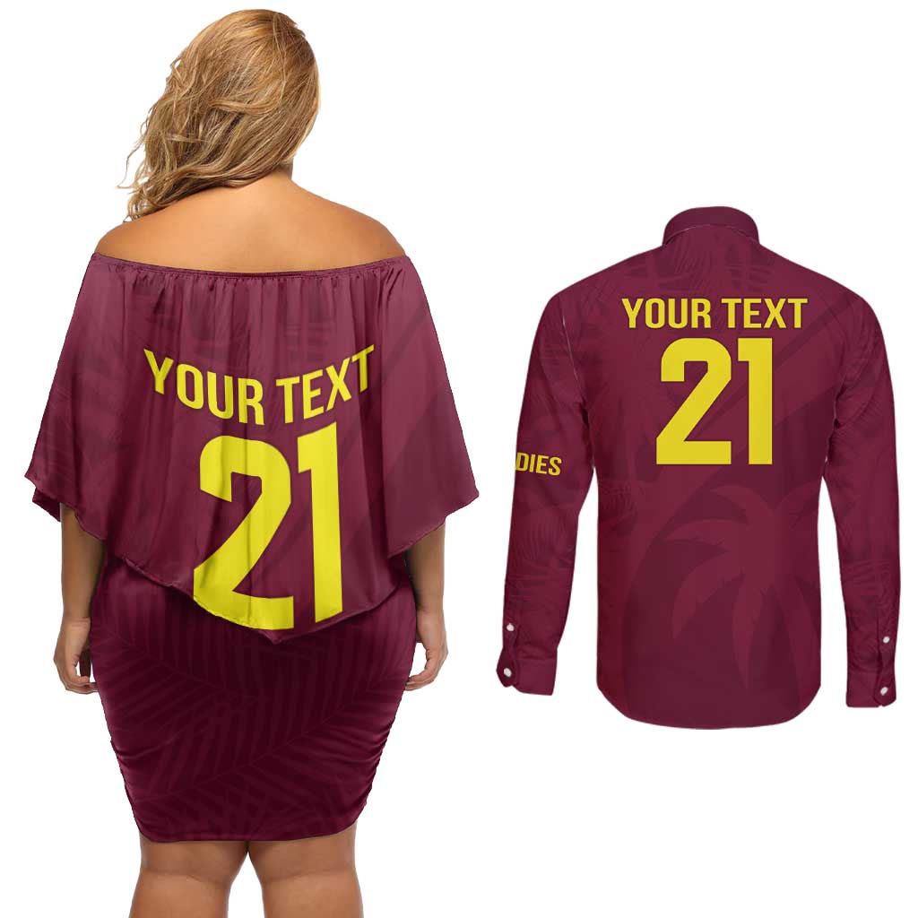Custom West Indies Cricket Couples Matching Off Shoulder Short Dress and Long Sleeve Button Shirt Go Windies Sporty Version
