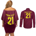 Custom West Indies Cricket Couples Matching Off Shoulder Short Dress and Long Sleeve Button Shirt Go Windies Sporty Version