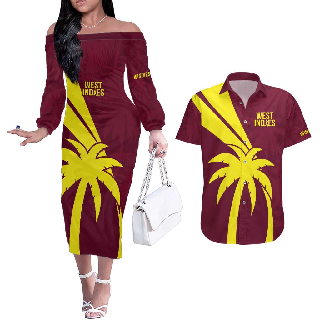 Custom West Indies Cricket Couples Matching Off The Shoulder Long Sleeve Dress and Hawaiian Shirt Go Windies Sporty Version